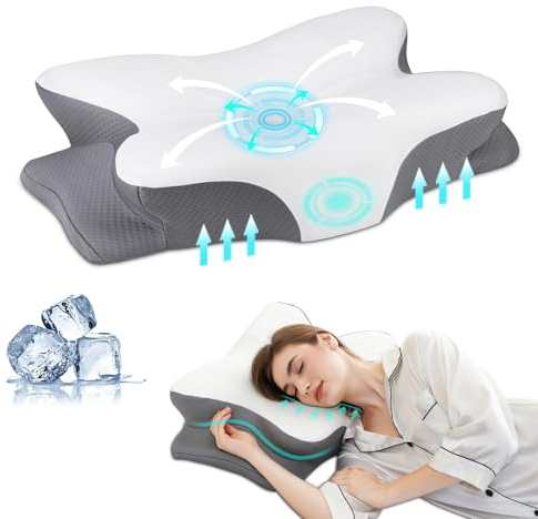 HBYGE Cervical Neck Pillow for Pain Relief, Ergonomic Pillow for Cozy Sleeping, Orthopedic Pillows, Memory Foam Pillows for Side Back Stomach Sleepers with Cooling Pillowcase