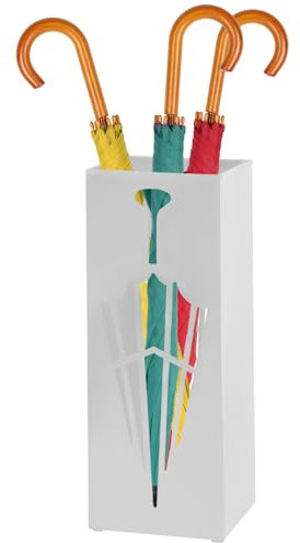 MENIBBLER Metal Umbrella Holder, Freestanding Umbrella Rack Hollowed Umbrella Stand Rack Rectangular Umbrella Storage Rack Indoor Walking Stick Holder for Home Entryway(White)