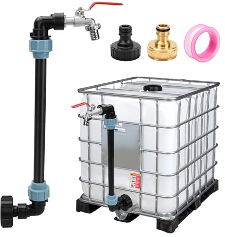 AROMUJOY Adaptador IBC con Cuello de Cisne Grifo de Latón, Grifo de Paso 3/4'' Pulgadas para Tanque de Agua de Lluvia de 1000L, S60 x 6 IBC Cuello de Cisne Grifo para Deposito Agua, Lluvia Barril