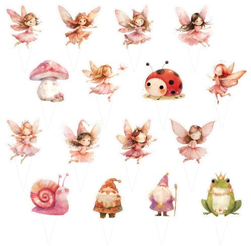 48uds Adornos para Cupcakes de Hadas, Adornos para Cupcakes Decoración Floral para Fiesta de Baby Shower Letrero de Bandera de Cumpleaños Suministros para Decoraciones de Fiesta de Cumpleaños