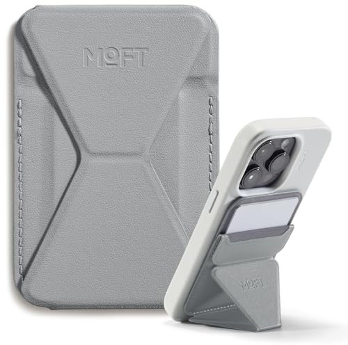 MOFT Magnetischer Wallet Ständer für iPhone 16/15/14/13/12 Serie Kompatibel mit MagSafe, MOVAS Vegan Leder Magnetischer Handyständer mit 3 Betrachtungswinkeln, 2 Kartenhalter (Cement)