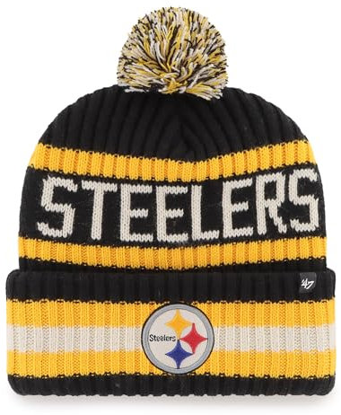 '47 NFL Pittsburgh Steelers Unisex Bering Bobble Winter Hat, Team Logo, Farbe Schwarz