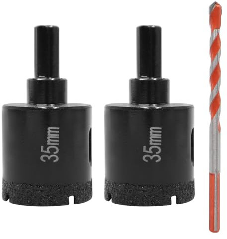 KtbeYTi 2 Pièces Foret de Diamant 35 mm Scie Cloche Diamantée avec Foret Guidage de Centrage pour Verre Carrelage Céramique(Noir)