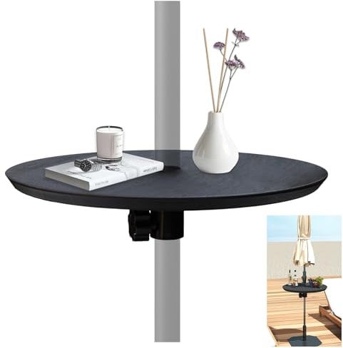C-Hopetree 50 cm Outdoor Patio Garden Parasol Table Tray with 38mm Hole, Small Round Table Top for Backyard, Pool, Deck, Garden, Black