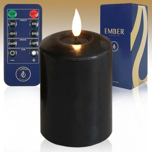 Ember Candles™ 10cm LED Kerze schwarz Echtwachs ultra-realistische Flamme handgegossen batteriebetrieben Timer Funktion Innenbereich elektrische Kerzen Halloweendeko Tischdeko Halloween