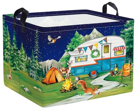 HUUMONSS Night Camping Laundry Hamper Picnic Large Storage Basket Bonfire Collapsible Adult Organizer Toy Clothes Bins for Outdoor,Caravan,36L