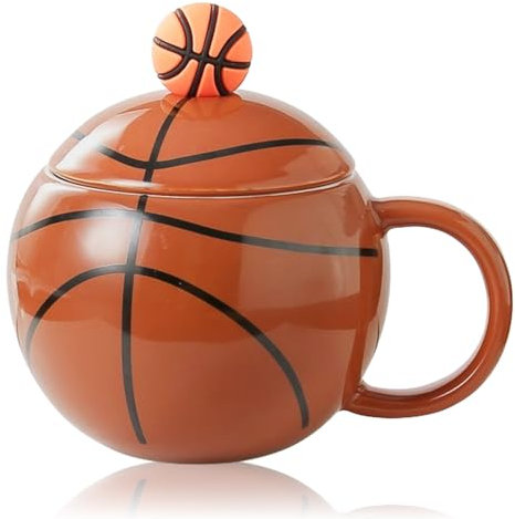 DASIAUTOEM Kaffeetasse mit Deckel Löffel, 400ML Tasse Basketball Becher Fußball, Keramik Becher, Keramikkaffeetasse Coffee Mug, Kaffeebecher Porzellan Tasse Geschenk Geburtstag für Jungen