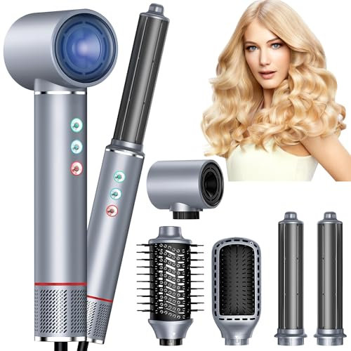 1400W High Speed Magic Hair Styler, 5 in 1 Magic Styler, 20m/s Airflow Hot Air Brush, 110,000 RPM 320 Million Negative Ionic Hair Dryer Brush, Air Styler for Fast Drying, Straighten, Volumizer