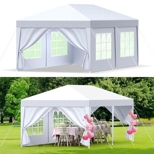 Tonnelle de Jardin 3x6M,Tente Réception,Gazebo,Pavillon、Tente de Jardin avec Fenêtres、Parois Latérales,Imperméable,Anti UV 50+,Résistant au Vent Auvent Barnum pour Camping Festival Plage,Blanc