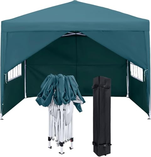 FIVMEN Pavillon 2,5x2,5m Faltpavillon mit Seitenteilen und Fenstern und Tragetasche Faltzelt Polyester UV Schutz Faltbar Partyzelt Wasserdicht Windschutz Gartenpavillon Zelt Outdoor, Type C (Grün)