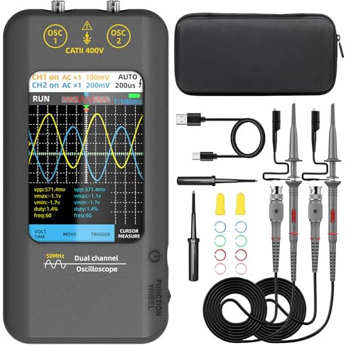 BSIDE Osciloscopio de mano 50MHz Ancho de banda Doble canal Osciloscopio digital 3.98'' Pantalla táctil Osciloscopio portátil Generador de señal 250MSa/s Frecuencia de muestreo Tablet Osciloscopio