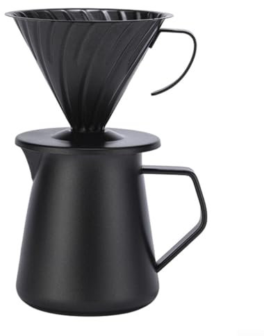 Kaffee-Tropfer und Topf-Set, 600 ml Edelstahl, zum Brauen von frischem Kaffee zu Hause (schwarz)