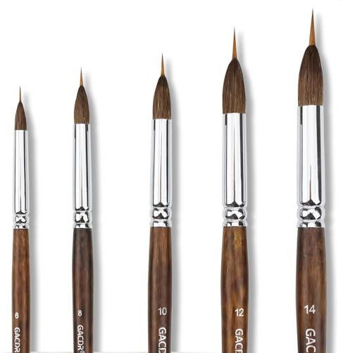 GACDR Watercolor Brushes Set - 5Pcs Extended Needle Point Artist Paint Brushes Professional Liner Brush - Synthetic Sable Hair Thin Paint Brushes for Watercolor Acrylic & Gouache
