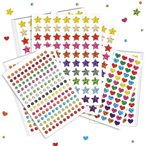 3240 Sticker Aufkleber Glitzer Bunt, 30 Bögen Glitzerstickers mit Sternen, Herzen, Kreisen - Motivstickers zum Basteln, Scrapbooking, für Tagebuch, Handy, Fotoalben, Kindergeschenk