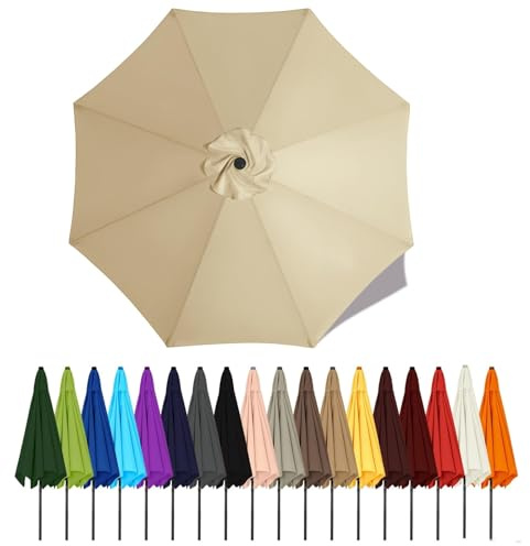 Duchunsheng Auvent De Remplacement Pour Parasol De Terrasse 2m 2.3m 2.5m 2.7m 2.8m 3m 3.5m 4m 6/8 Baleines, Toile De Parasol Pour Cour Jardin Plage, Protection UV Housse De Rechange(Beige,2m - 8Ribs)