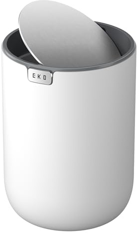 EKO Fandy Mini-Mülleimer mit Deckel, Schwingdeckel, Schreibtisch-Mülleimer für Badezimmer, Arbeitsplatte, Schminktisch, Schreibtisch oder Büro, kleiner Mülleimer, 2,2 l, Weiß