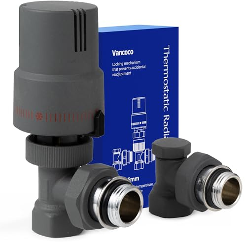 VANCOCO 1/2 Gris Anthracite Vanne Thermostatique + Vanne de Retour Kit | Sonde liquide, raccord étanche, position protection anti-gel, norme EN215 accessoire robinet thermostatique