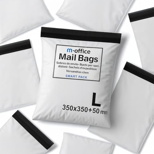 M-office Versandtaschen Selbstklebend 25 Stk L (250×400+50 mm) Versandtaschen wasserdicht selbstklebend für Kleidung, Pakete & Online-Shops – Recycelbar mit sicherem Verschluss