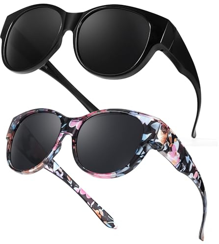 LVIOE 2 Paar Polarisierte Überzieh Sonnenbrillen für Damen, Trendige Sonnenbrille zum Überziehen mit UV400 Schutz