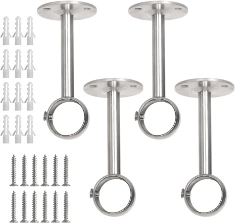 Oridaceae Soporte de Techo para Barra Cortina, 4 Piezas Ganchos para Colgar Barra de Cortina de Acero Inoxidable con Tornillos, Diámetro Interior 26 mm (Plateado)