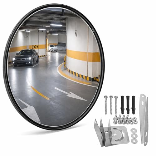Specchio Convesso da 45cm ZincOrange – Specchio di Sicurezza per Angoli Ciechi, Parcheggi, Garage e Magazzini – Uso Interno ed Esterno (nero, 45cm)