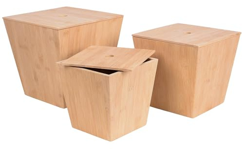 UNUS Mülleimer Bambus 3er Set natur Papierkorb Holz Abfalleimer nachhaltig