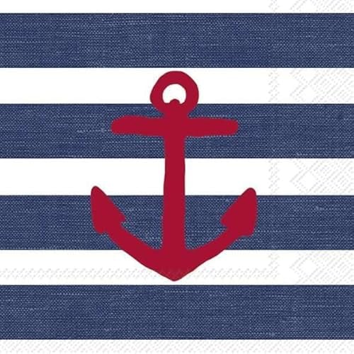 ANCHOR Papierservietten mit Anker-Motiv, Blau-Weiß Gestreift, 33 x 33 cm, 3-lagig, 20 Stück