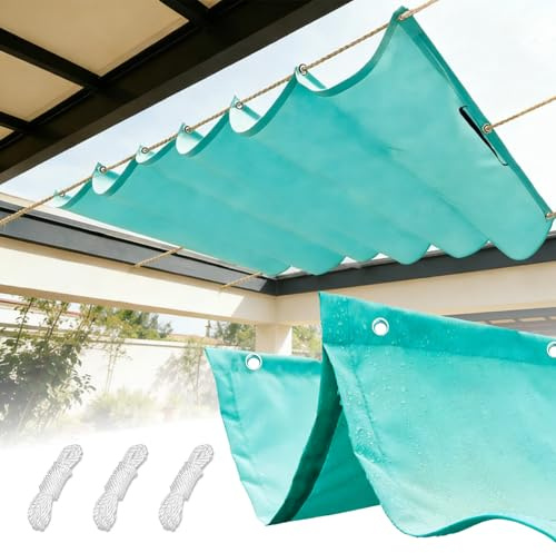 Toldo retráctil Tipo Ola con Ojales y Cuerda, Vela Sombra Impermeable y Rectangular con Bloqueo UV y Resistencia a desgarros para Exterior-Sea Blue||200x300cm(79x118in)
