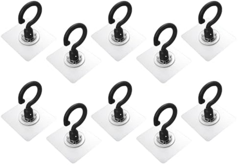 HORIALENCE 10pcs Powerful Adhesive Hooks Black PVC Rotatable Self Adhesive Wall Hangers for Hanging Shower Or Bath Accessories in Bathroom Easy to Paste Utility Hooks
