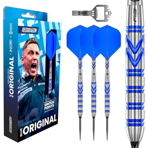 RED DRAGON Darts – Profi Spieler – Gerwyn Price 'Iceman' - Original | Switch Points Powered by Winmau | Profi Dartpfeile | 90% Tungsten Darts Set mit Flüge & Schäfte - Steeldarts 23g, 24g & 26g