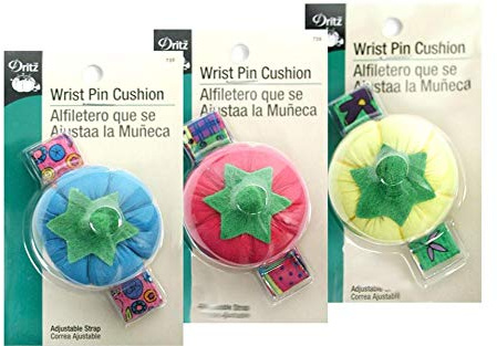 Dritz Wrist Tomato Pin Cushion with Adjustable Strap, Assorted Colors: Pink, Purple & Teal, One Size Fits All, 1 Count