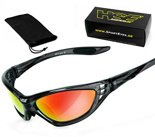 HSE® SportEyes® | UV400 Schutzfilter, HLT® Kunststoff-Sicherheitsglas nach DIN EN 166 | Sportbrille, Radbrille, Sonnenbrille | (laser red)