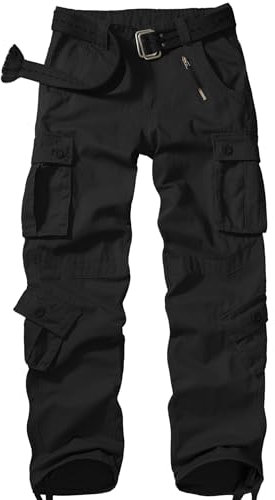Jessie Kidden Men's Combat Camo Cargo Trousers Camouflage Army Military Tactical Work Pants #7533 Black-32