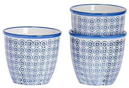 Nicola Spring Patterned Plant Pots - Navy - 3 Pack - 14cm Porcelain Indoor Ceramic Planter with Drainage Holes Outdoor Garden Flower Pots for House & Garden Flowers