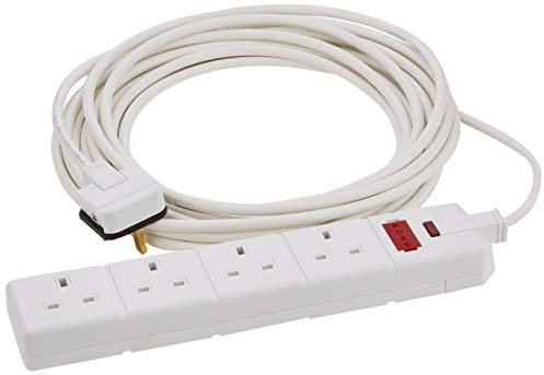 4 Gang White 13 Amp Professional Trailing Socket Extension Lead Mains Power (8 M)