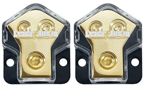LEIGESAUDIO 2PACK 0/2/4 Gauge in 4/8 Gauge Out 2 Way Amp Copper Power Distribution Block for Car Audio Splitter