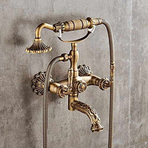 SADASD Im europäischen Stil Badezimmer Waschbecken Wasserhahn Kupfer antik Einfache Dusche Badewanne Armatur Wasserhahn Retro Wand Handheld heiße und Kalte Mischbatterie