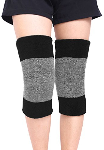 YJZQ 1 Pair Winter Knee Support Cotton Knee Pads Heat Protection Elastic Knee Warmer Thermal Brace for Leisure and all types of Sports, Black+grey