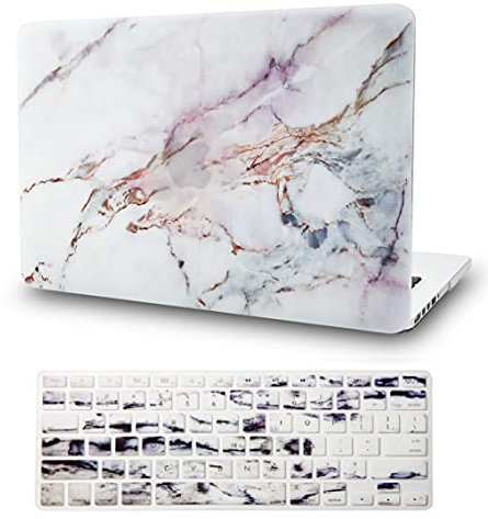 KECC Ensemble 2 en 1 – Étui pour ordinateur portable compatible avec l'ancien MacBook Pro 15 Retina (-2015) avec protecteur de clavier – Coque rigide en plastique A1398 (marbre blanc 4)