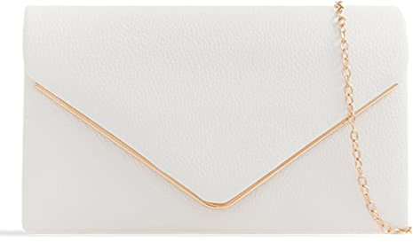 LeahWard Women's Faux Leather Flap Clutch Bags Wedding Party Handbags For Women (White)