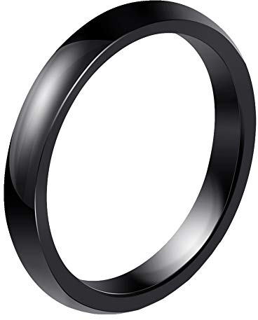 PAURO Damen Herren 3MM Hochglanzpolierter Ring Verlobungsversprechen Hochzeitsband Keramik Schwarz Größe 60 (19.1)