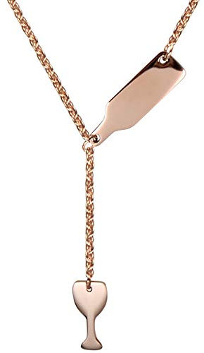 Jude Jewelers Stainless Steel Wine Bottle and Glass Sliding Charm Collar Cocktail Party Bar Necklace