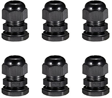 sourcing map 6Pcs M18 Cable Gland Waterproof Connector Plastic Wire Glands Joints Black for 5-10mm Dia Wires