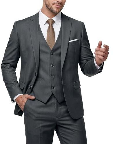 Traje de 3 piezas MY'S para hombre, corte ajustado, color sólido, chaqueta