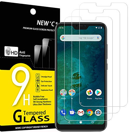 NEW'C 3 Piezas, Protector Pantalla para Xiaomi A2 Lite, Cristal templado Antiarañazos, Antihuellas, Sin Burbujas, Dureza 9H, 0.33 mm Ultra Transparente, Ultra Resistente