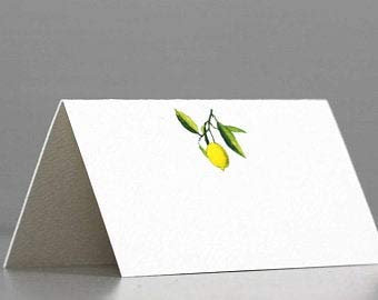 Nancy Nikko Place Cards with Lemon on Branch for Weddings, Showers, and Dinner Parties. Table Tent Style, Scored for Easy Folding. Available in Pkgs of 12
