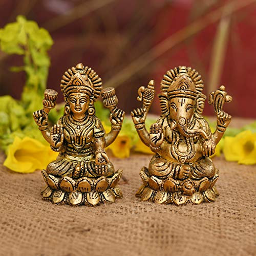 Collectible India Messing Laxmi Ganesh Set Idol, 10,2 x 6,3 x 5,1 cm, goldfarben
