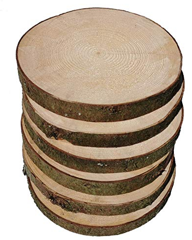 Mercarimus 6 Holzscheiben 23-26 cm Baumscheiben Astscheiben mit Rinde Deko Basteln Floristik Hochzeit Inhalt