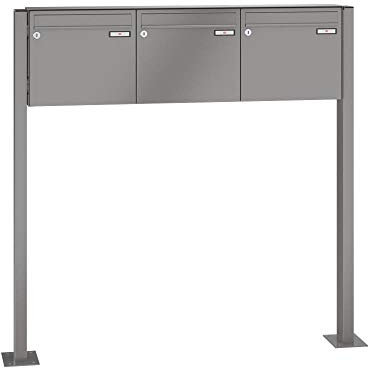 RENZ/Basic B / 3er Freistehende Briefkastenanlage Standbriefkasten/RAL-Farbe 9007 Volumen 12 L/mit Fußplatten/Dein-Briefkasten.de