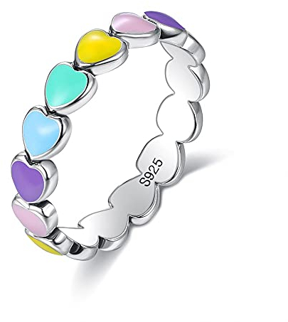 925 Sterling Silber Regenbogen Herz Ring - Mädchen Dame Bunte Endlose Liebe Exquisite Mode Ring als Geschenk für Freundin